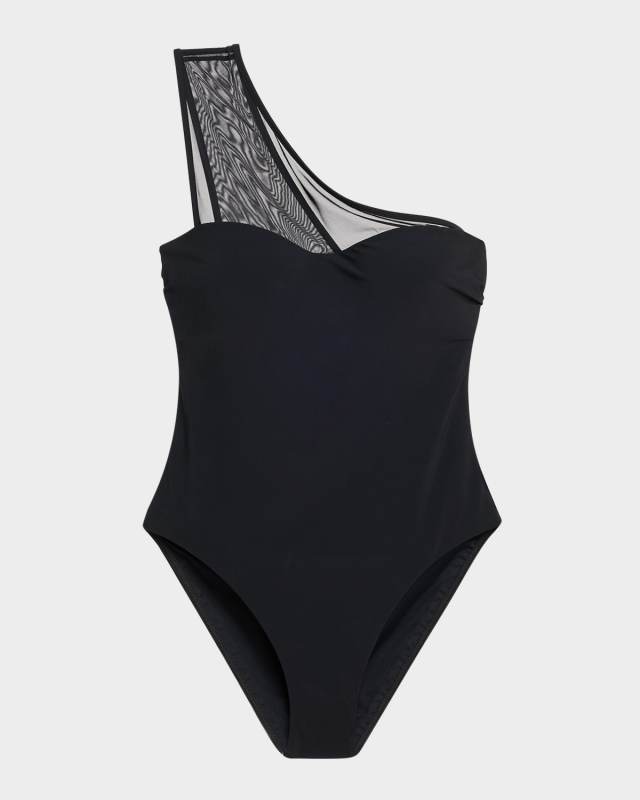 Asymmetric Mesh One-Piece Swimsuit